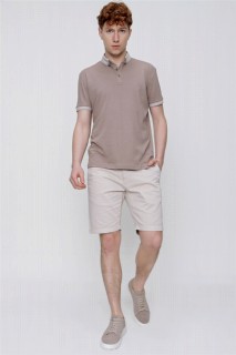 Men's Beige Mercerized Buttoned Collar Dynamic Fit Comfortable T-Shirt 100350712