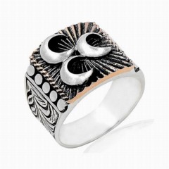 Three Dimensional Three Crescent Patterned Silver Men's Ring 100348801