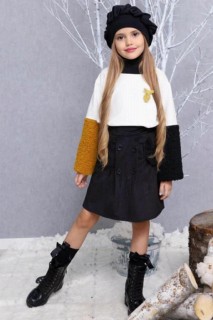 Girl Child's Cap Sleeves Mustard Wool Velvet Skirt Suit 100344675