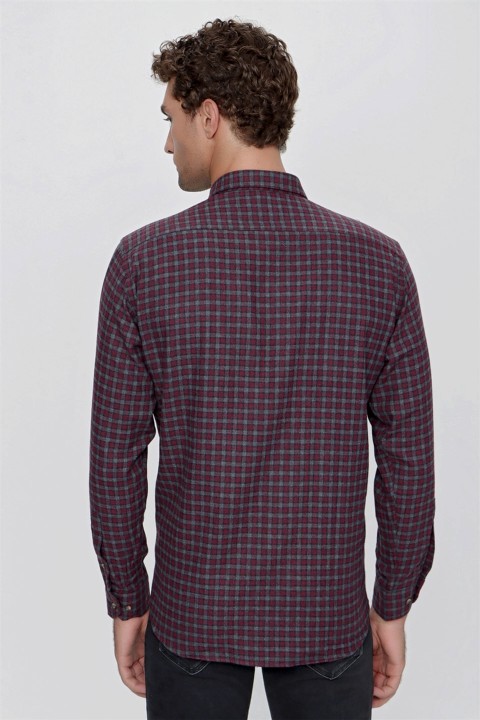 Men's Claret Red Melange Checked Regular Fit Comfy Cut Pocket Shirt 100351019
