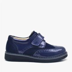 Hidra Navy Patent Leather Velcro Shoes for Boys 100278551