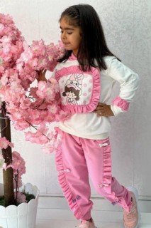 Girl Duck Printed Ruffle Detailed Hooded Pink Tracksuit Suit 100344655