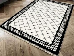 Carpet - Non-Slip Base Digital Print Velvet Carpet Dama White 180x280 cm 100260367 - Turkey