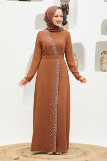 Sunuff Colored Hijab Evening Dress 100339333