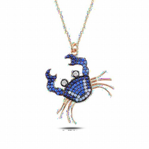 Necklaces - Crab Model Blue Zircon Stone Silver Women's Necklace 100347131 - Turkey