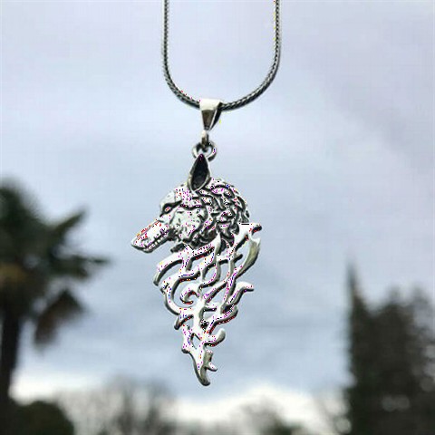 Necklace - Wolf Head Motif Silver Necklace 100348273 - Turkey