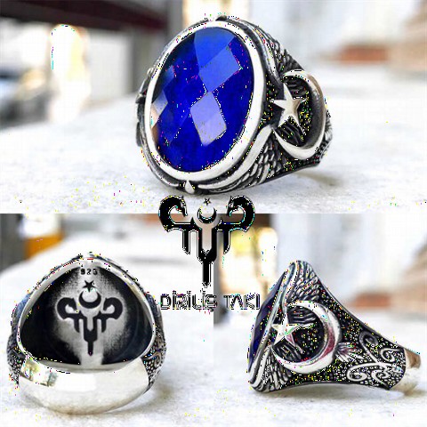 Cut Zircon Stone Edge Moon Star Sterling Silver Men's Ring 100349218