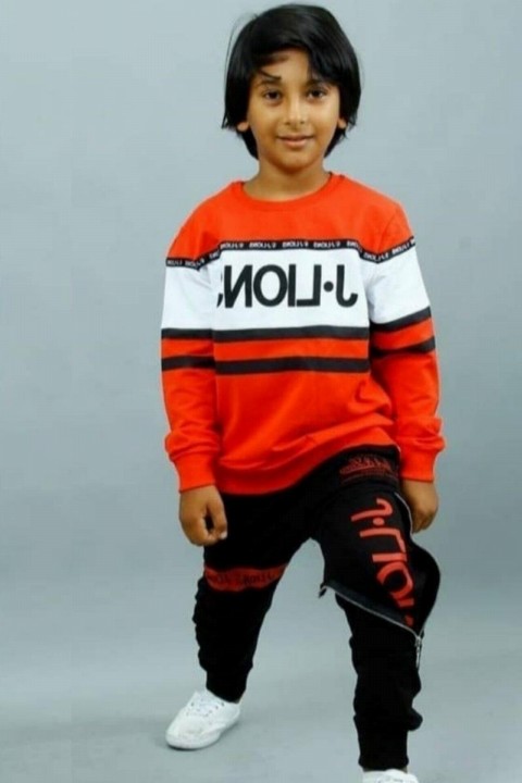 Boys Zipper Detailed Striped Red Tracksuit 100326899