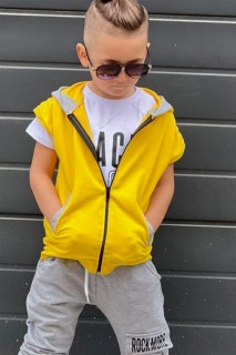 Boys' PEACE ISDOPE Printed Zero-Sleeve Vest Yellow Tracksuit Suit 100328592