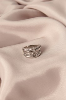 Rings - Silver Colored Metal Zircon Stone Adjustable Women's Ring 100319438 - Turkey