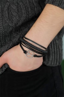 Others - Peace Figure Black Color Leather Men's Bracelet 100342418 - Turkey