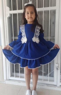 Outwear - Girl Sweet Girl Lace Embroidered Blue Dress 100326630 - Turkey