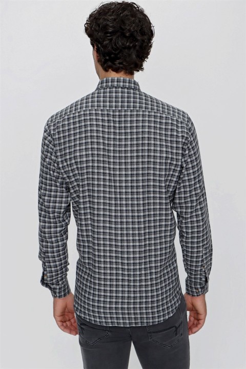 Men's Gray Melange Checked Regular Fit Comfy Cut Pocket Shirt 100351015