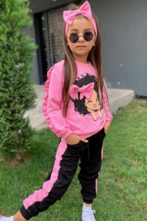 Kids - Girl Candy Girl Printed Bandana Pink Tracksuit Suit 100351617 - Turkey