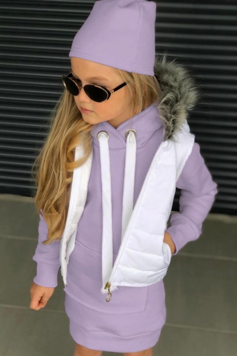 Girl's Inflatable Vest Leggings and Beret Hooded Lilac Dress 100327273