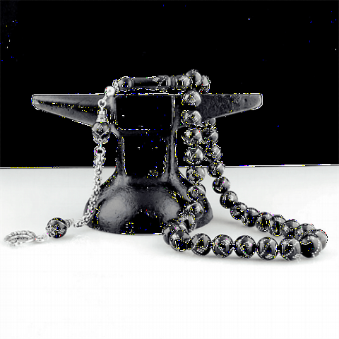 Rosary - مسبحة فضية مطرزة باللون الفضي بتصميم نجمة القمر والنار العنبر 100350349 - Turkey