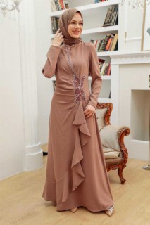 Wedding & Evening - Biscuit Hijab Evening Dress 100340085 - Turkey