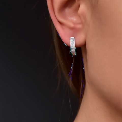 Earrings - Zircon Stone Clip Silver Earring 100349958 - Turkey