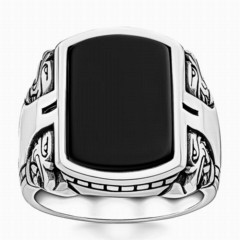 Black Onyx Stone Eagle Motif Ring 100346377