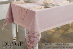 Table Cover Set - Duygu Table Cloth 26 Pieces Powder 100257565 - Turkey