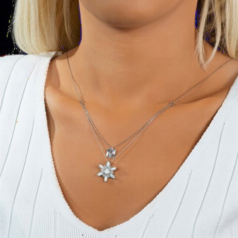 Initial Wind Flower Opal Silver Necklace 100350073