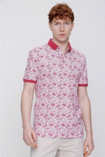 Top Wear - Men's Pomegranate Blossom Polo Collar Printed Dynamic Fit Comfortable Cut T-Shirt 100350727 - Turkey