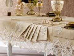 French Guipure Başak Linen A. Service Table Cloth Set 14 Pieces 100330262