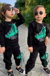 Boys' Shoes Printed Rope Detailed Black Tracksuit Suit 100328581