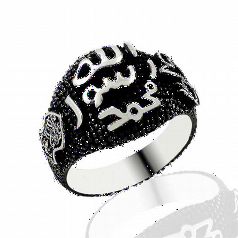 Others - Black Background Seal and Sheriff Motif Sterling Silver Men's Ring 100348982 - Turkey