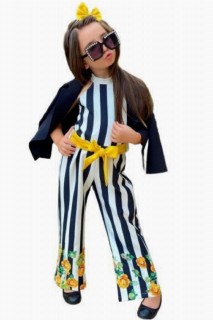 Girls - Boy's Throat Detailed Floral Printed and Yellow Belted Blazer Jacket Jumpsuit 100327514 - Turkey