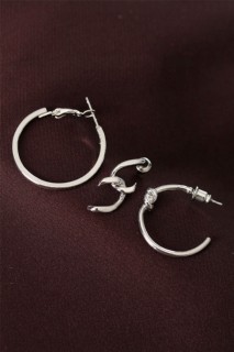 Earrings - Knot Pattern Silver Color Metal Multiple Hoop Earrings 100319584 - Turkey
