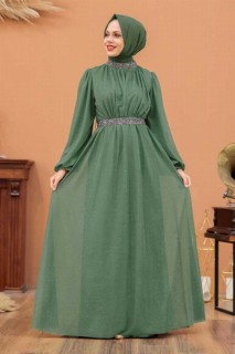 Woman - Mint Hijab Evening Dress 100339625 - Turkey