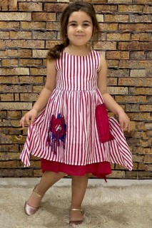Girl Clothing - Girl's New Pockets And Striped Red-White Dress 100328172 - Turkey