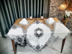 Living room Table Set - French Guipure Velvet Butterfly Wohnzimmer Set 5-teilig Creme Silber 100344758 - Turkey