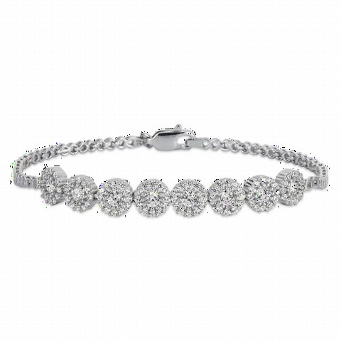 Jewelry & Watches - White Stone Flower Woman Sterling Silver Bracelet 100347291 - Turkey