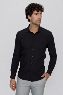 Top Wear - Men's Black Basic Slim Fit Slim Fit Shirt 100351029 - Turkey
