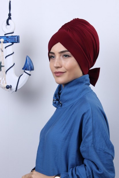 Bowtied Double-Sided Bonnet Claret Red 100285279
