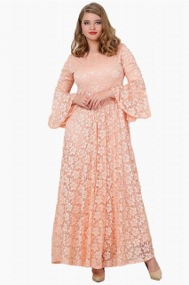Large Size Full Lace Veiling Dress With Ruffled Sleeves 100276151