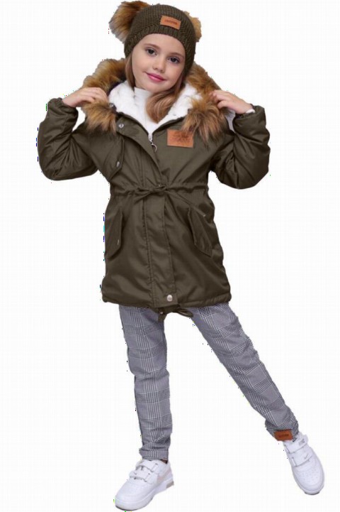 Outwear - Unisex Children's Fur Khaki Coat Top Top Set 100326902 - Turkey