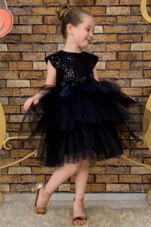 Children's Pearl Embroidered Katkat Black Evening Dress 100328673