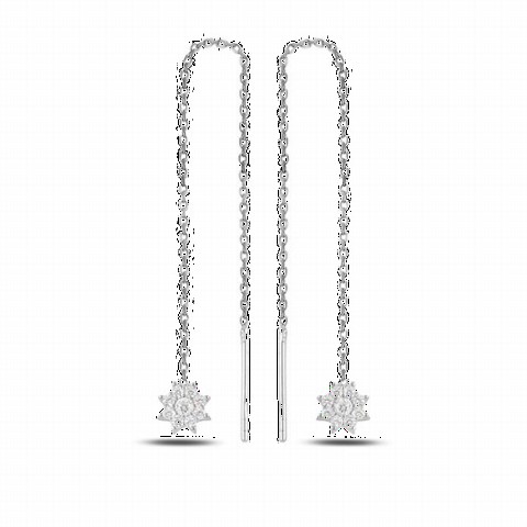 jewelry - Flower Dangle Women's Silver Earrings Silver 100346697 - Turkey