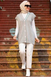Vest - Grey Hijab Knitwear Waistcoat 100338381 - Turkey