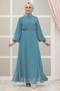 Woman - Blue Hijab Dress 100339132 - Turkey