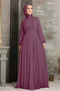 Evening & Party Dresses - Dark Dusty Rose Hijab Evening Dress 100300076 - Turkey