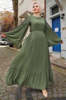 Clothes - Dunkelkhakifarbenes Hijab-Kleid 100337165 - Turkey