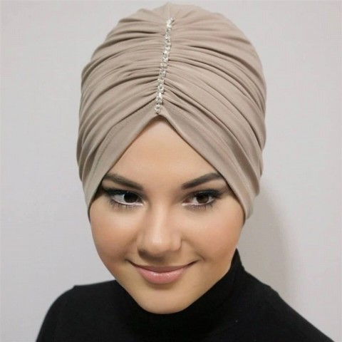 Woman Bonnet & Turban - Shirred Stone Bonnet-Stone Color 100285741 - Turkey