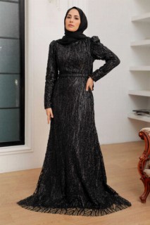 Woman - Black Hijab Evening Dress 100341044 - Turkey
