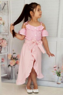 Outwear - Tailleur jupe courte rose à volants pour fille 100326751 - Turkey