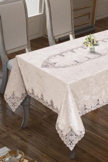 French Guipure Angelina Velvet Waterproof Table Cloth Cream 100329326