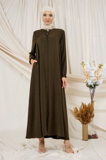 Outwear - Women's Plus Size Zippered Abaya 100326045 - Turkey